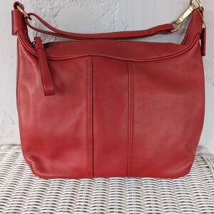 Coach Red Leather Shoulder Bag with Gold Hardware